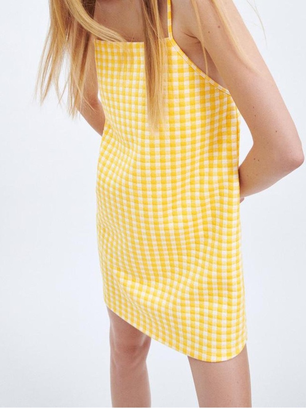 Zara Yellow Gingham Shift Mini Dress EUC